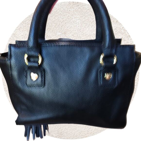 Betsey Johnson Hot Pink & Black Striped Sequin Small Satchel - Picture 3 of 12